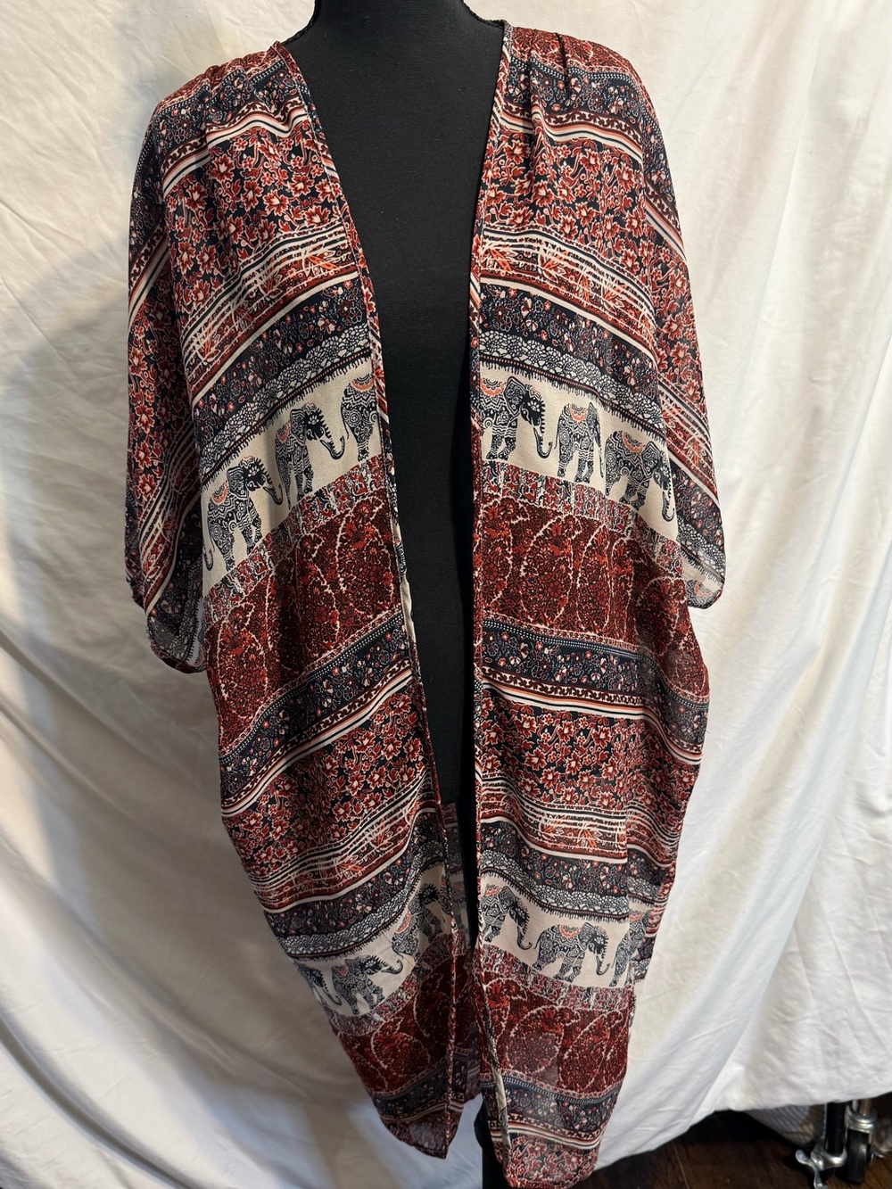 Live 4 Truth Red and Navy Elephant Print Kimono Cardigan